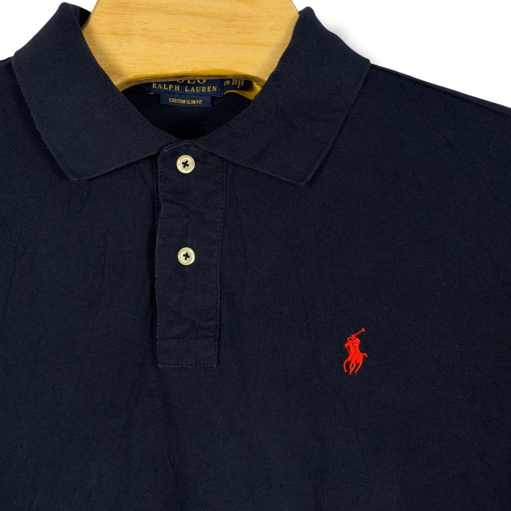 Polo Ralph Lauren Long Sleeve Polo Men XXL Navy Custom Slim Fit Cotton Pique